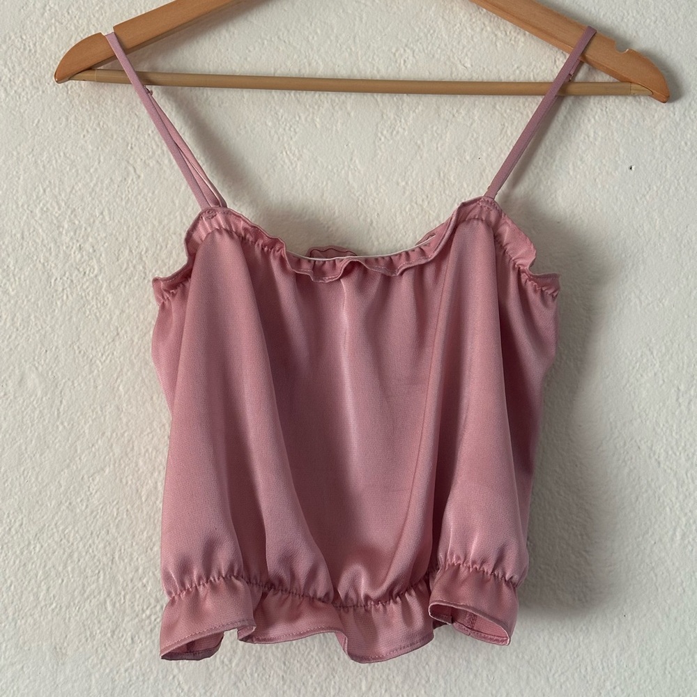 Free People Pink Ruffle Trim Cami Top